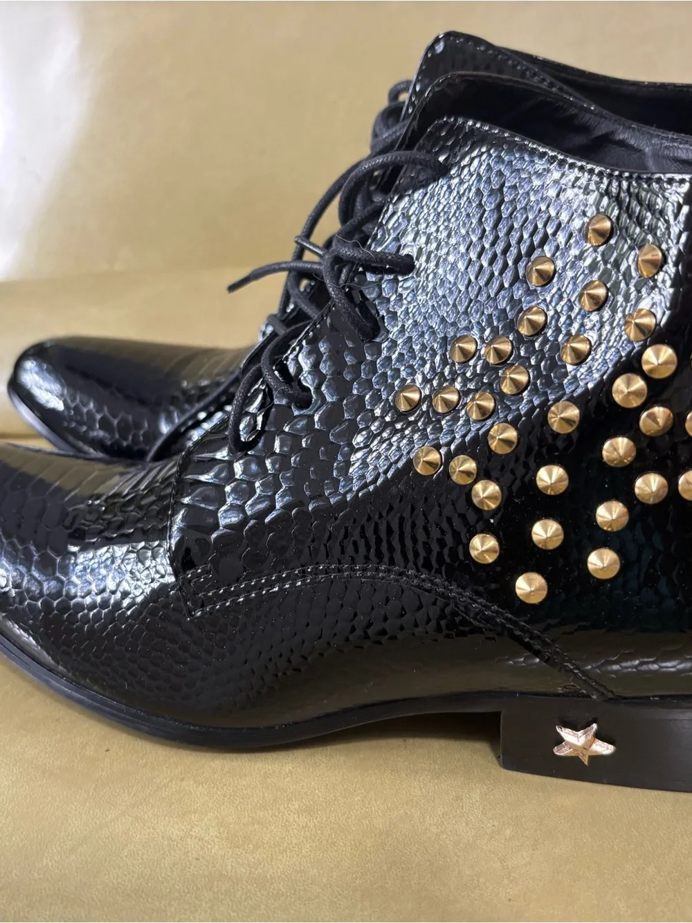 Men's Black Faux-Snake Ankle Boots with Gold Studs